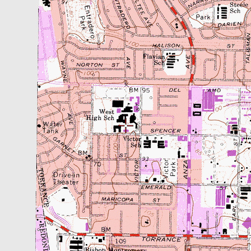 Topographic Map of West High School, CA