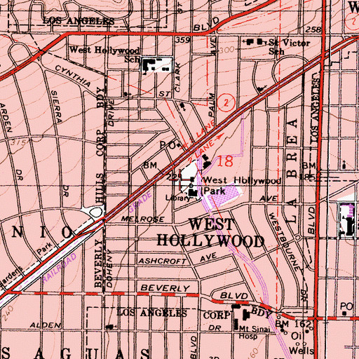 Topographic Map of West Hollywood Park, CA