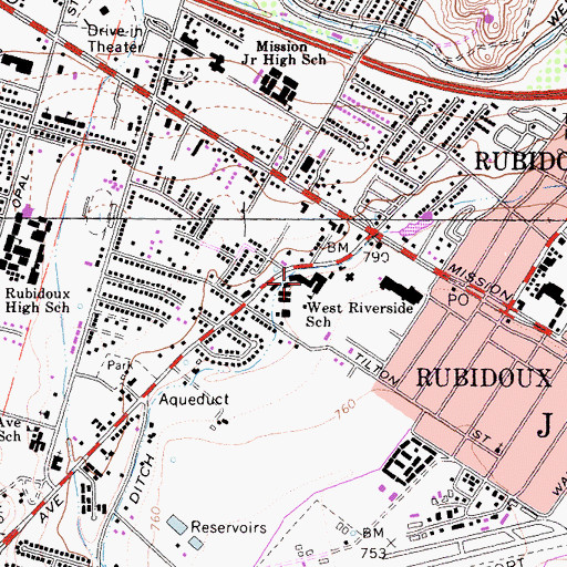 Topographic Map of West Riverside Elementary School, CA