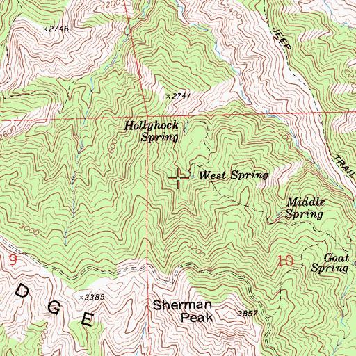 Topographic Map of West Spring, CA