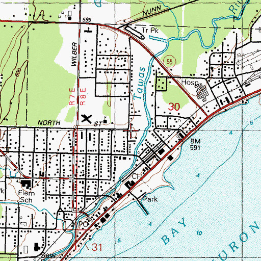 Topographic Map of Tawas City Library, MI
