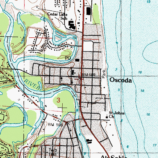 Topographic Map of Oscoda Township Police Department, MI
