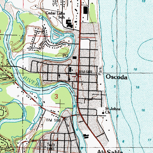 Topographic Map of Oscoda Fire Department Station 1 Headquarters, MI