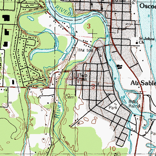 Topographic Map of AuSable Township Hall, MI