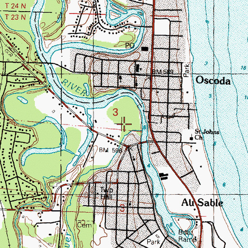 Topographic Map of AuSable Finish Line Park, MI