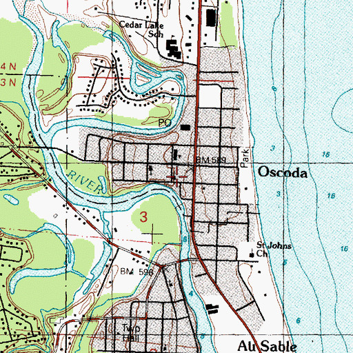 Topographic Map of Oscoda United Methodist Church, MI