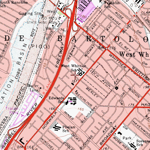 Topographic Map of West Whittier Elementary School, CA