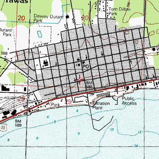 Topographic Map of East Tawas Library, MI