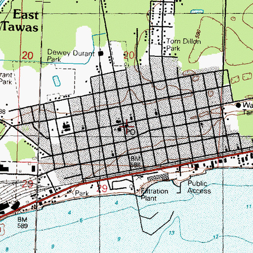 Topographic Map of East Tawas Post Office, MI