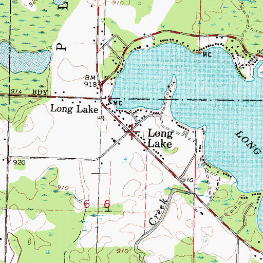 Topographic Map of Long Lake Post Office, MI