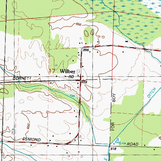 Topographic Map of Wilber Post Office (historical), MI