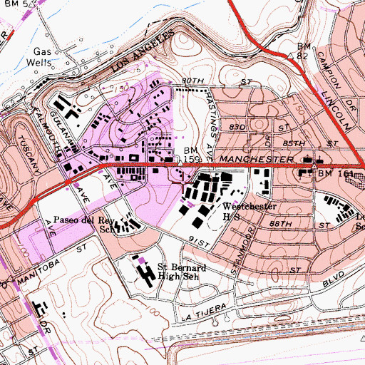 Topographic Map of Westchester Senior High School, CA