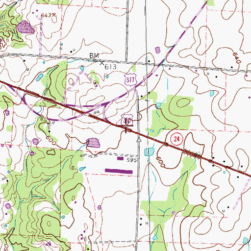 Topographic Map of Cross Roads, TX