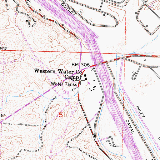 Topographic Map of Western Water Country Camp, CA