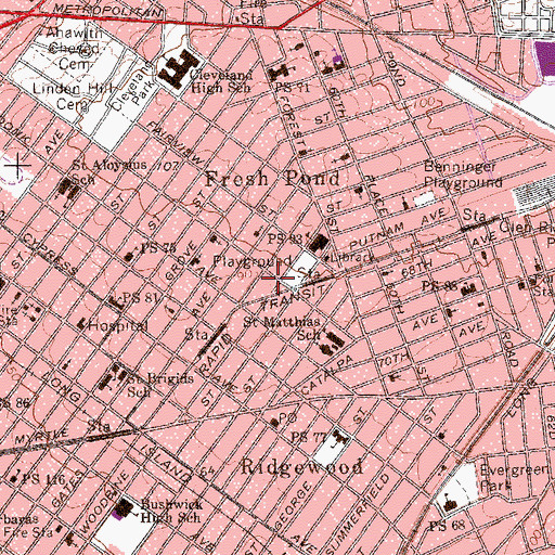 Topographic Map of Grand View Theatre (historical), NY