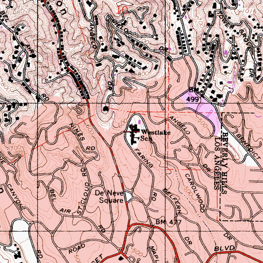Topographic Map of Harvard-Westlake Middle School, CA