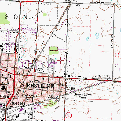 Topographic Map of Meadowood Estates Mobile Home Park, OH