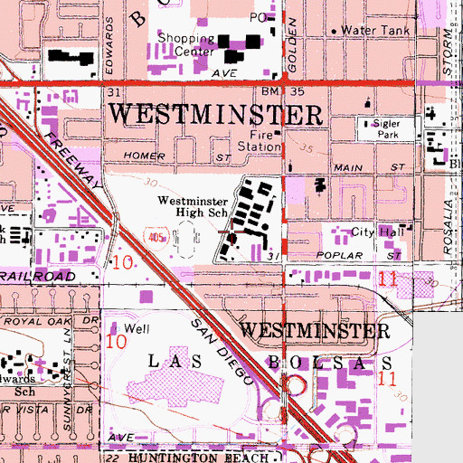 Topographic Map of Westminster High School, CA
