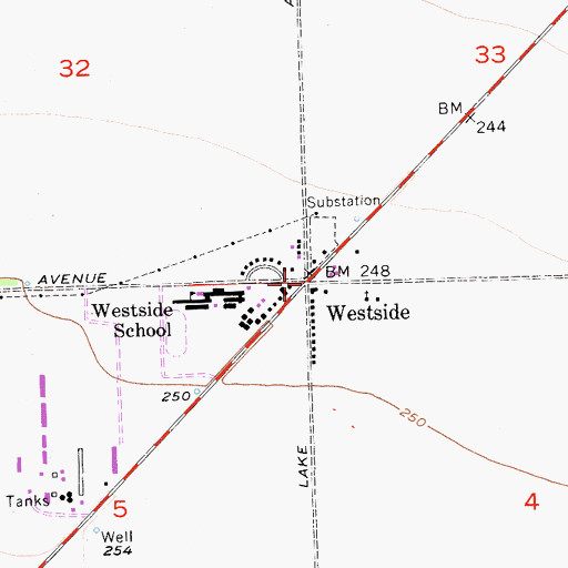 Topographic Map of Westside, CA