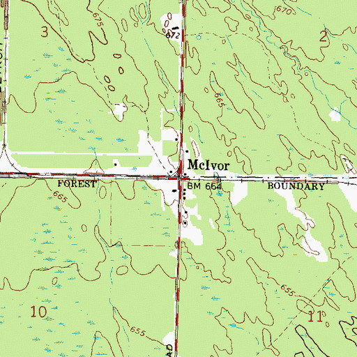 Topographic Map of McIvor Post Office (historical), MI