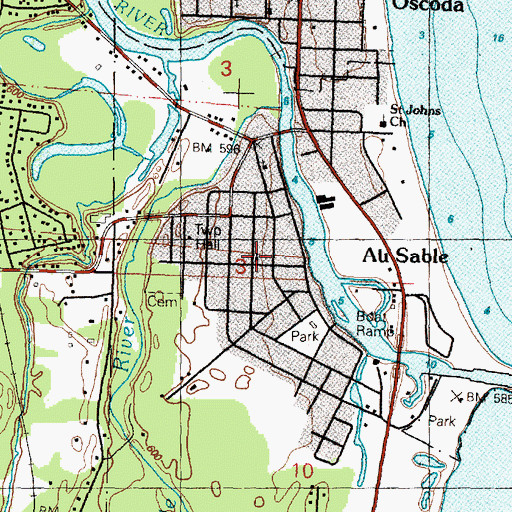 Topographic Map of Au Sable Post Office (historical), MI