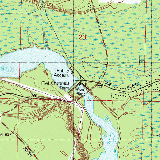 Topographic Map of Five Channels Dam Workers Camp Historical Marker, MI