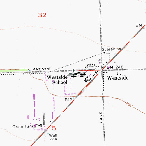 Topographic Map of Westside Elementary School, CA