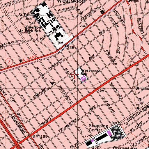 Topographic Map of Westwood Elementary School, CA