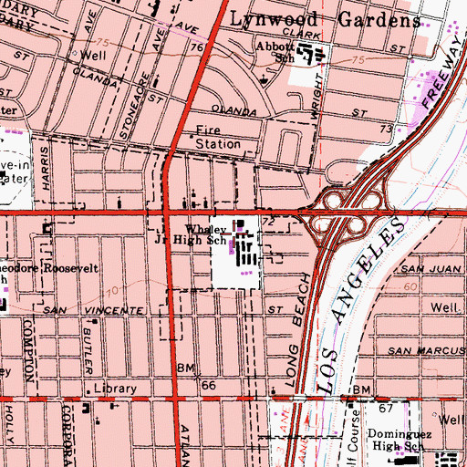 Topographic Map of Whaley Middle School, CA