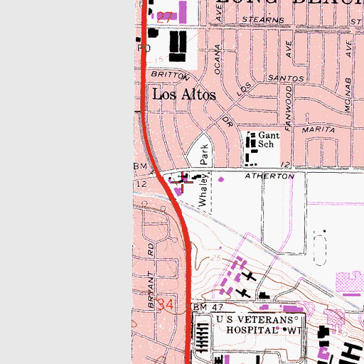 Topographic Map of Whaley Park, CA