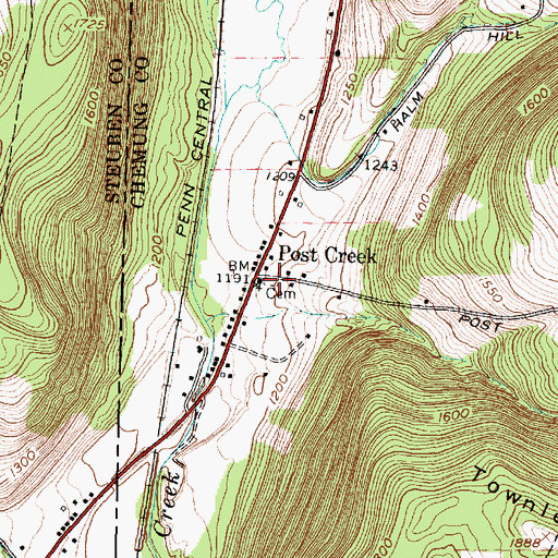 Topographic Map of Post Creek Cemetery, NY