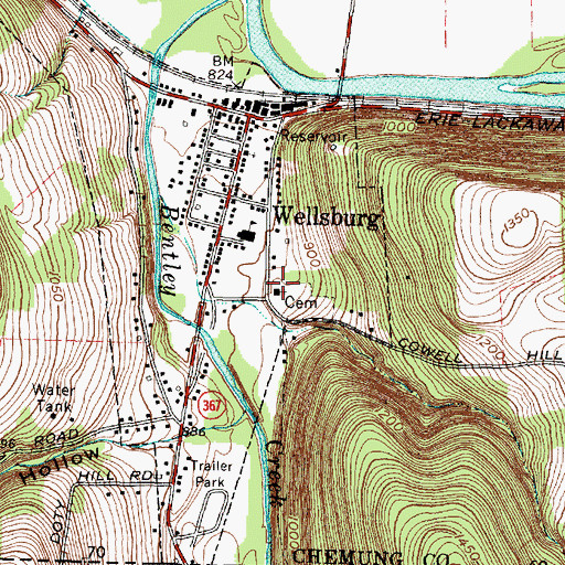 Topographic Map of Wellsburg Baptist Church Cemetery, NY