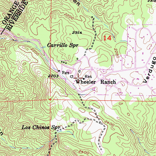 Topographic Map of Wheeler Ranch, CA
