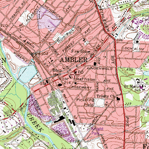 Topographic Map of First Presbyterian Church of Ambler, PA