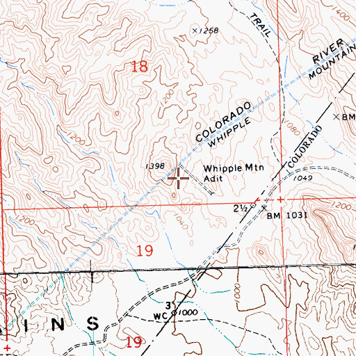 Topographic Map of Whipple Mountain Adit, CA