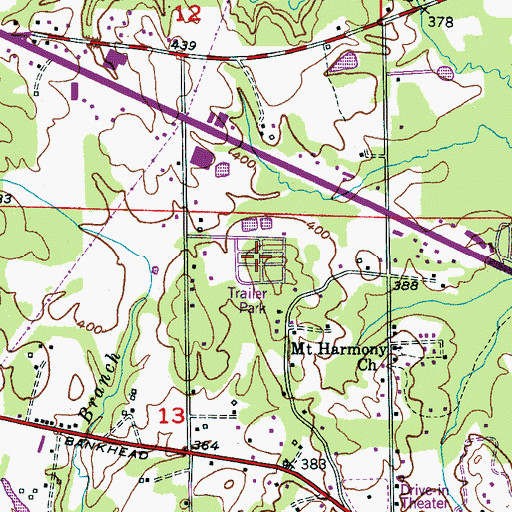Topographic Map of Oak Hill Mobile Home Park, AL