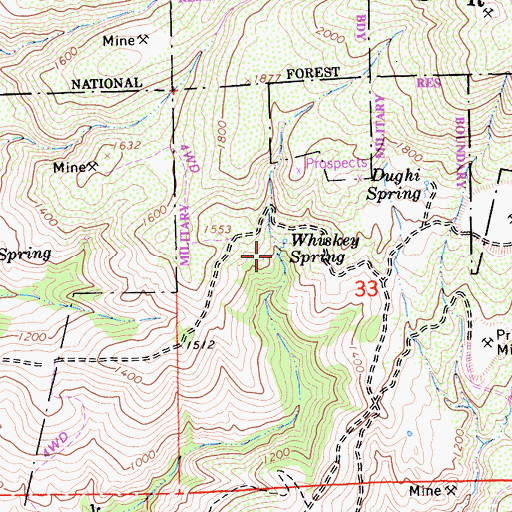Topographic Map of Whiskey Spring, CA