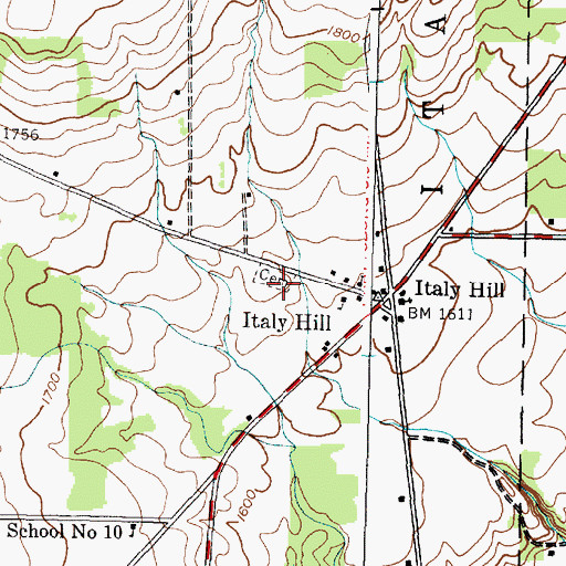 Topographic Map of Italy Hill Cemetery, NY