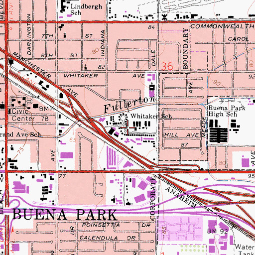Topographic Map of James A Whitaker Elementary School, CA