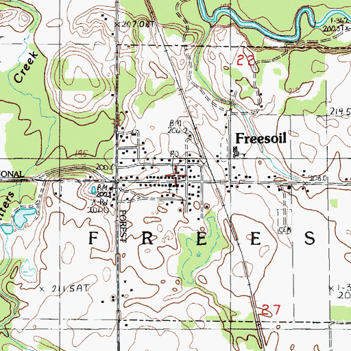 Topographic Map of Free Soil Post Office, MI