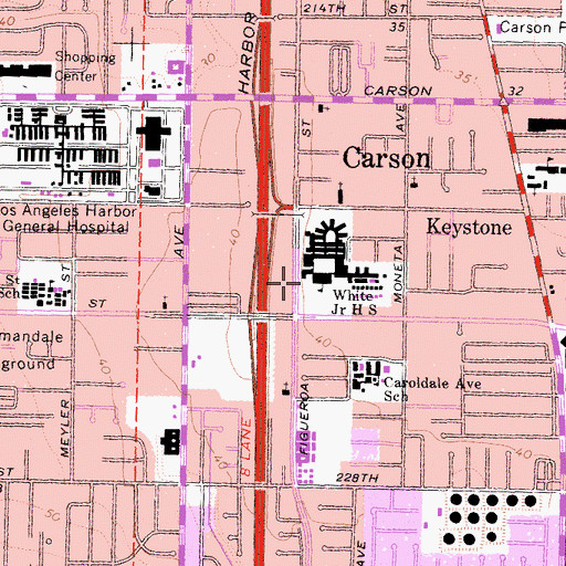 Topographic Map of White Middle School, CA