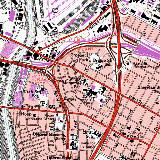 Topographic Map of White Memorial School, CA