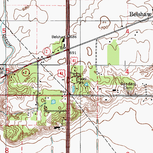 Topographic Map of Oakwood Mobile Home Park, IN