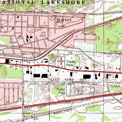 Topographic Map of Duneland Village of Gary, IN