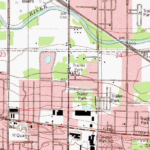 Topographic Map of Ideal Mobile Home Court, IN