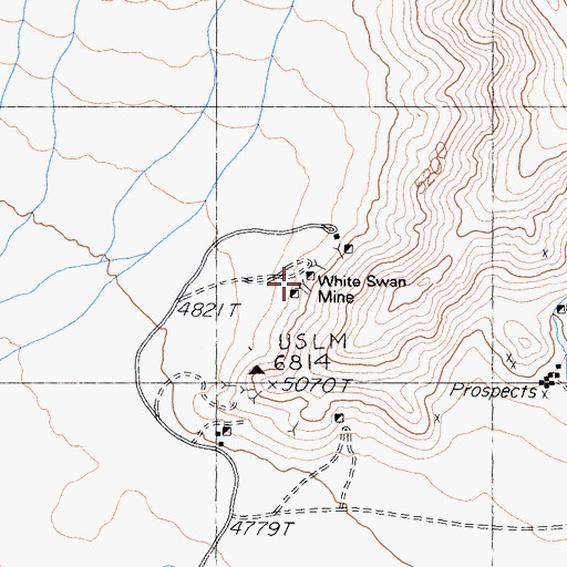 Topographic Map of White Swan Mine, CA
