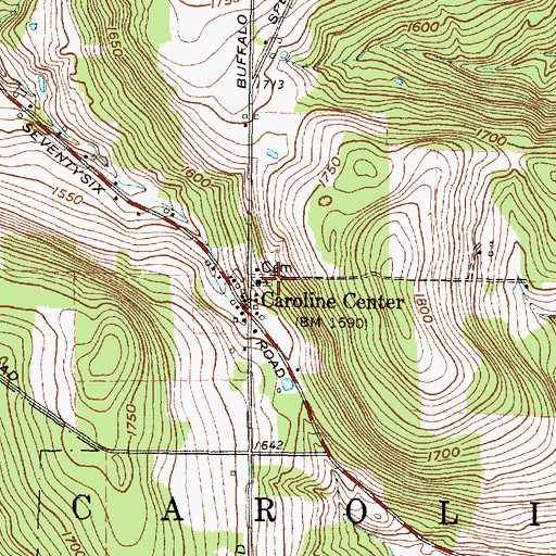 Topographic Map of Caroline Center Cemetery, NY