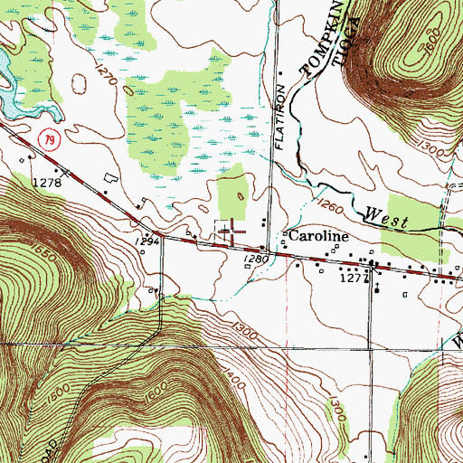 Topographic Map of Caroline Grove Cemetery, NY