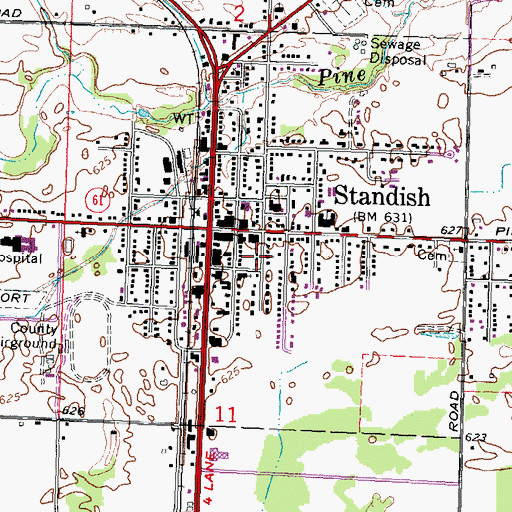 Topographic Map of Standish Post Office, MI