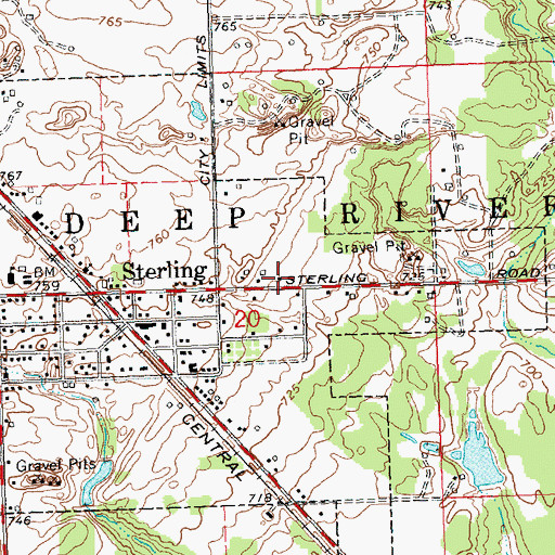 Topographic Map of Deep River Township Hall, MI
